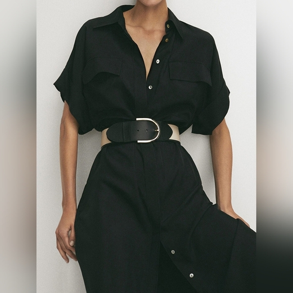 Commense Dresses & Skirts - Polo Pockets Tied Midi Dress